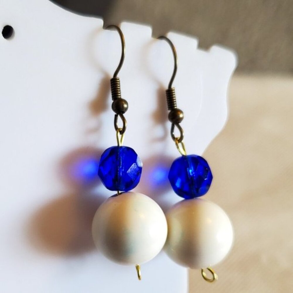 Bronze Hook Round Plastic and Glass Bead Earrings